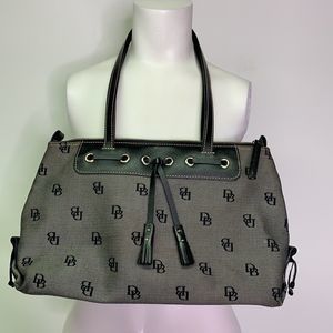Dooney & Bourke Black Signature Logo Cloth & Leather Handbag Purse